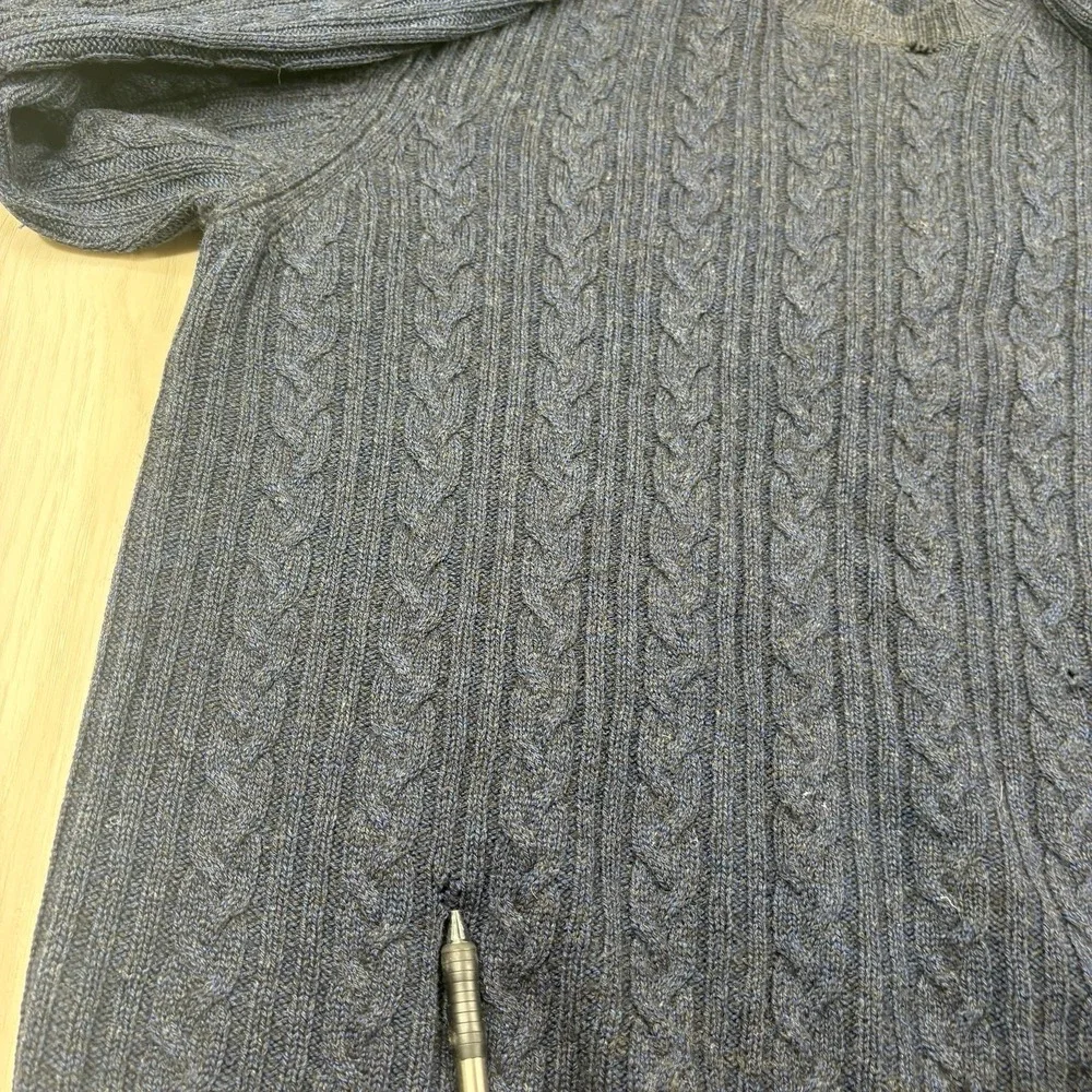 Brooks Brothers Mens Wool Cashmere Cable Knit Fisherman Sweater Blue Size Large